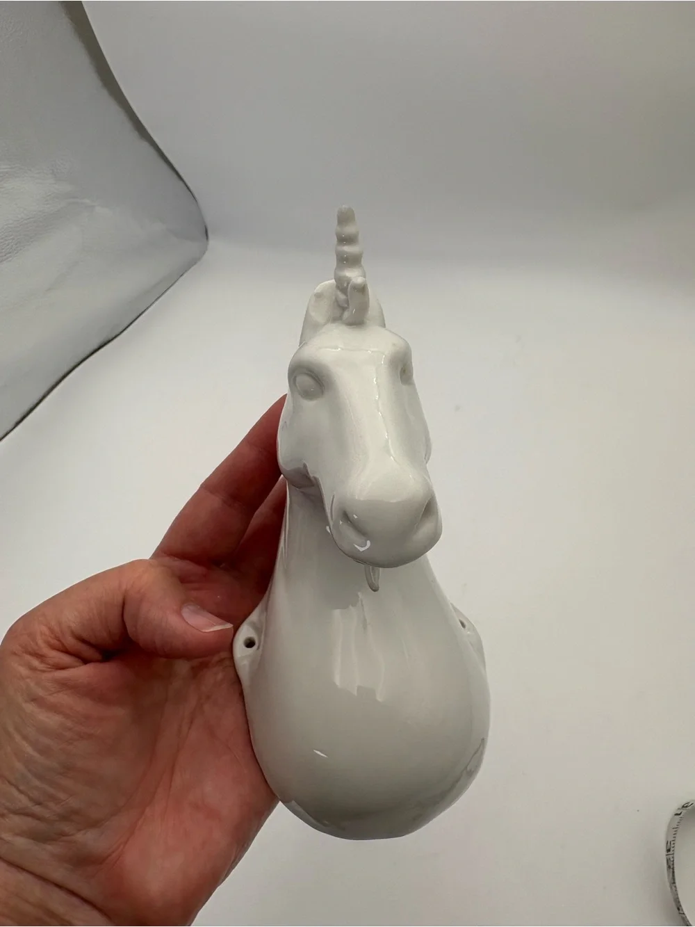 White Glazed Ceramic Unicorn Hook